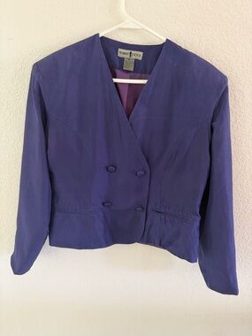 Vintage Robert Stock 100% Silk Cropped Blazer Purple Double Breasted Size M